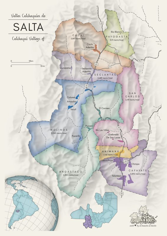 Mapa vitivinícola de los Valles Calchaquíes en Salta