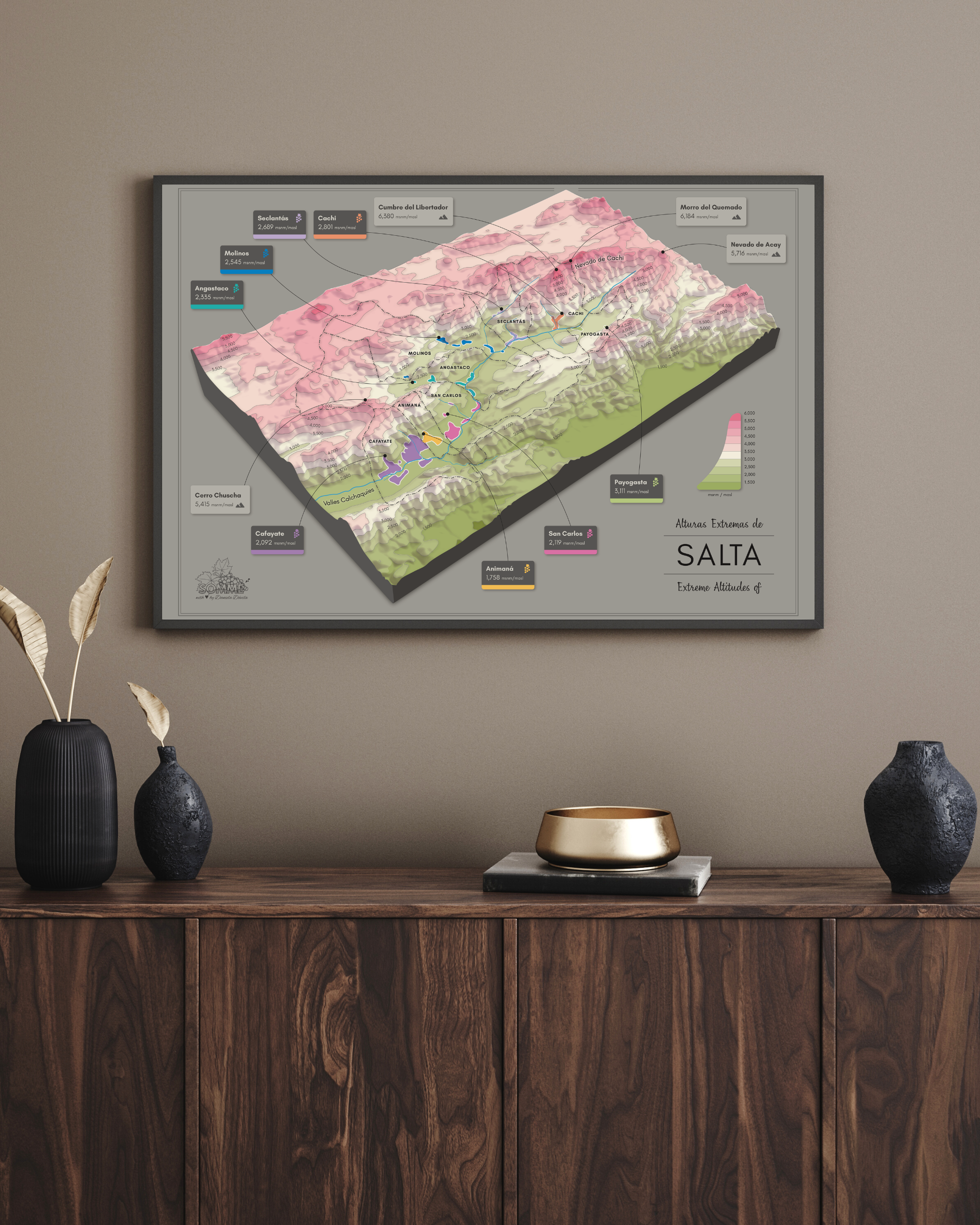 Mapa topográfico de Salta en en cuadro 3 Mapa Vitivinícola 3D - Alturas Extremas de Salta - Imagen 1